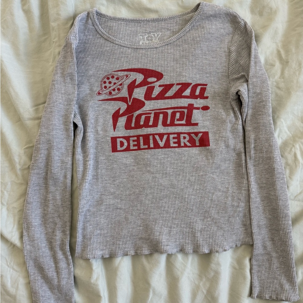 Disney Toy Story Pizza planet long sleeve gray women’s size medium